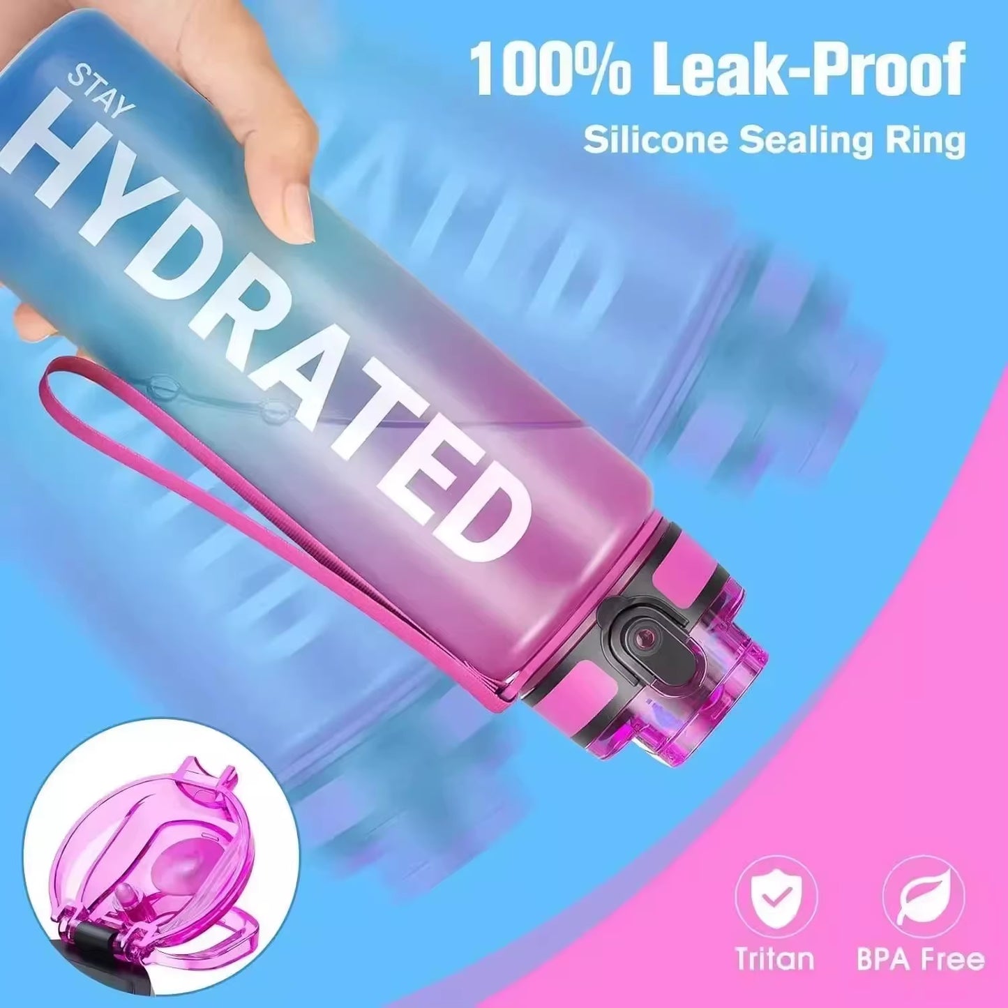 1000Ml Large Capacity Sports Water Bottle Portable Plastic Water Cup Outdoor Cycling Hiking Camping Beach Drinking Tools Gym Jug